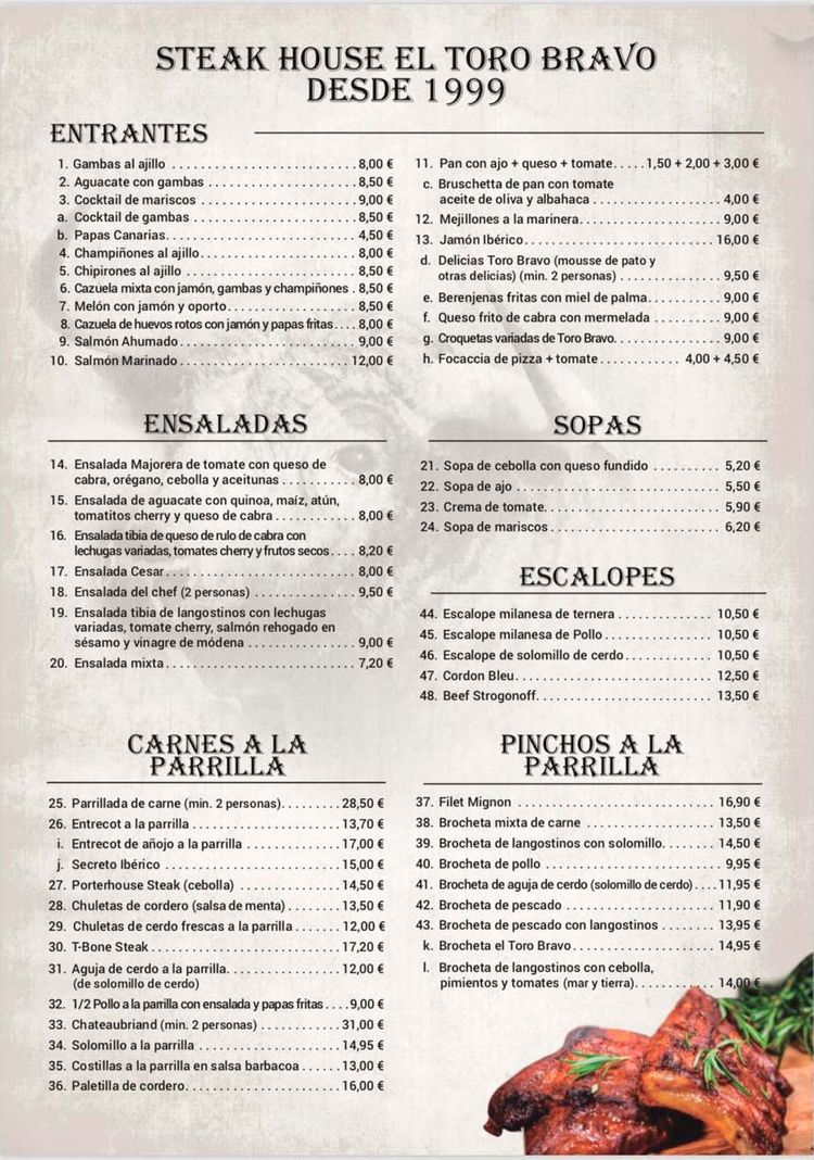 Restaurante Toro Bravo carta 2